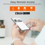 Close-up of BESDER 8MP wireless camera showing lens and speaker