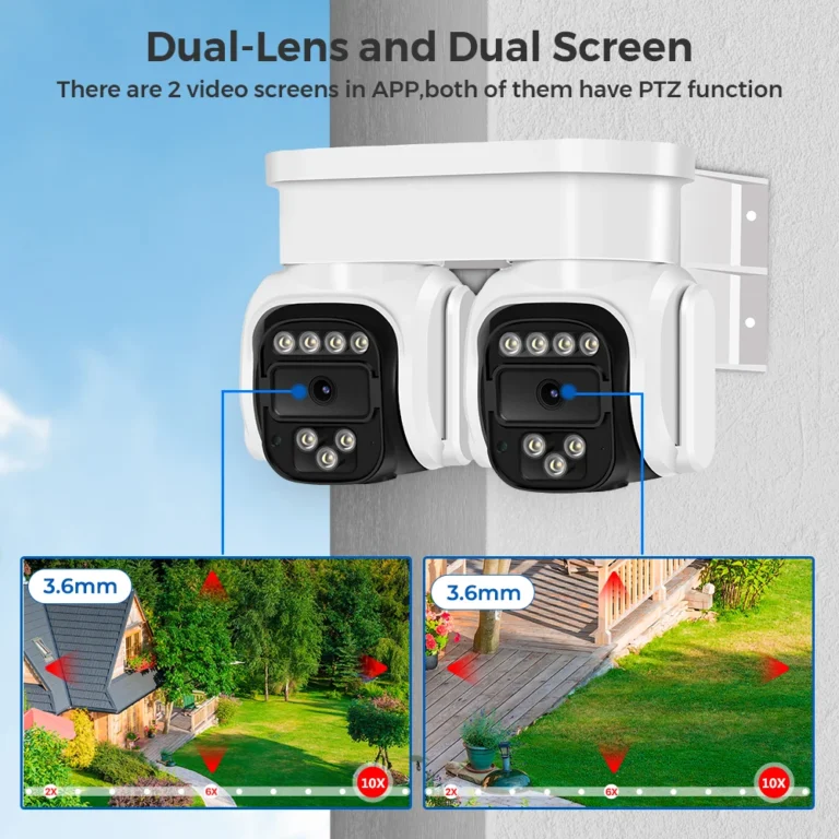 Side view of BESDER dual-lens outdoor wifi camera with waterproof design