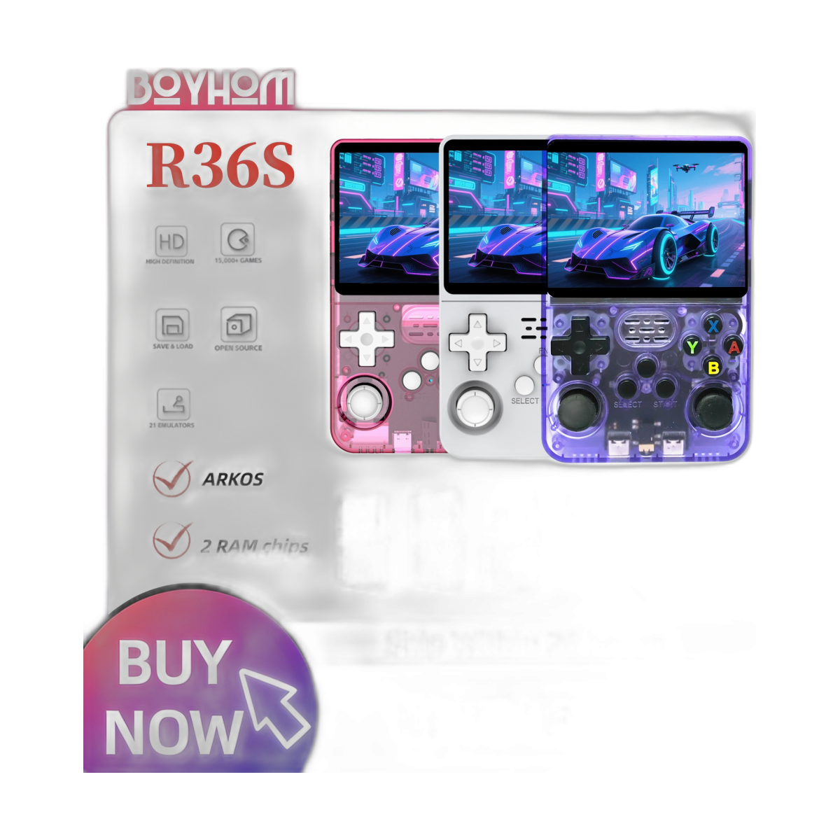 BOHOM NEW ARKOS 100% Original R36S Retro Handheld Game Console 3.5” IPS,15000+ Games, Linux Portable Pocket Player, BAST Gifts-bg-clean BOHOM ARKOS R36S retro handheld game console front view