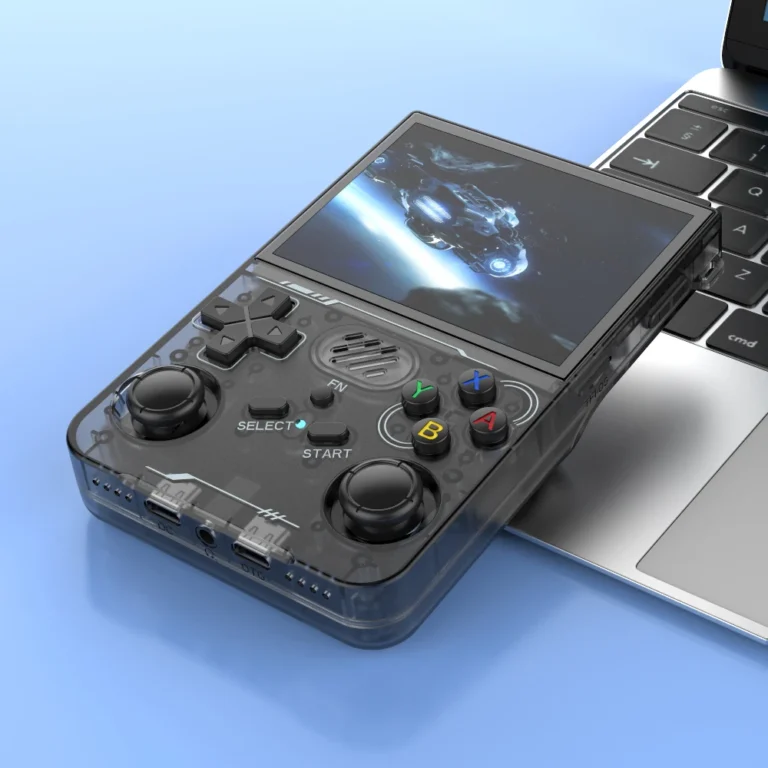 BOYHOM R36XX handheld console side angle showing screen