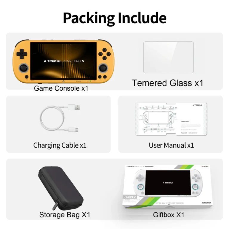 BOYHOM Trimui Smart Pro S showing RGB lighting on joysticks