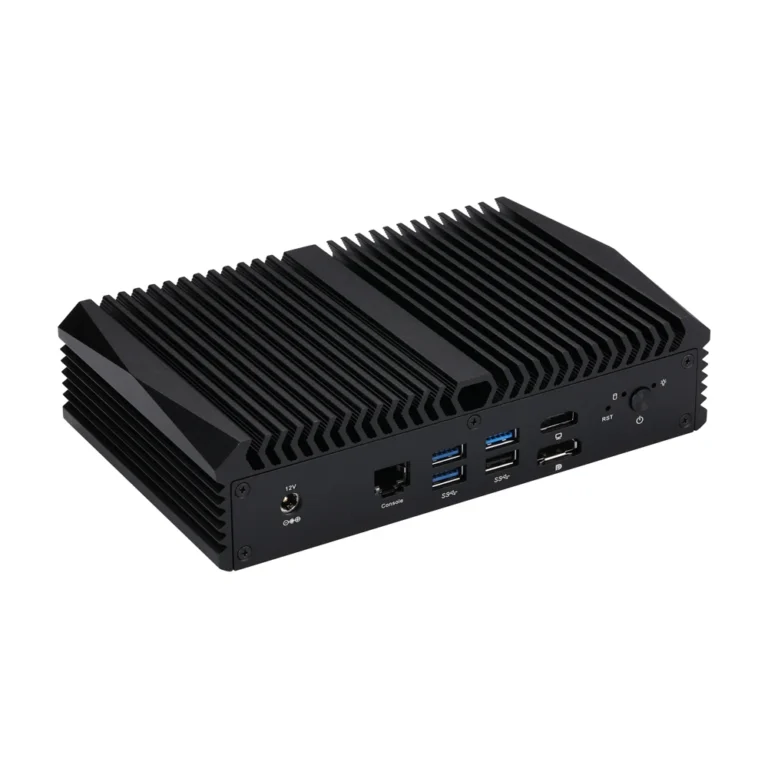 Compact aluminum alloy Qotom mini PC side view