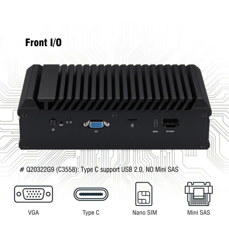 Side view of Q20300G9 barebone mini PC aluminum chassis