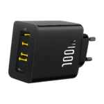 Baseus 100W GaN fast charger with dual Type-C and USB-A ports in black