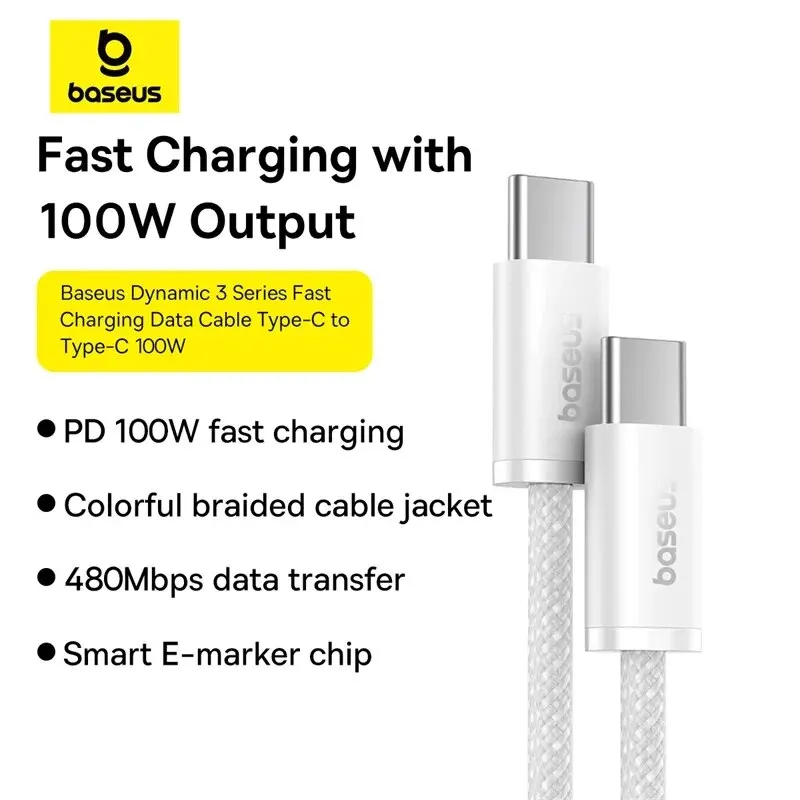 Close-up of Baseus two-color braided fast charging cable
