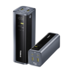 Baseus EnerGeek 145W 20800mAh power bank front view with digital display