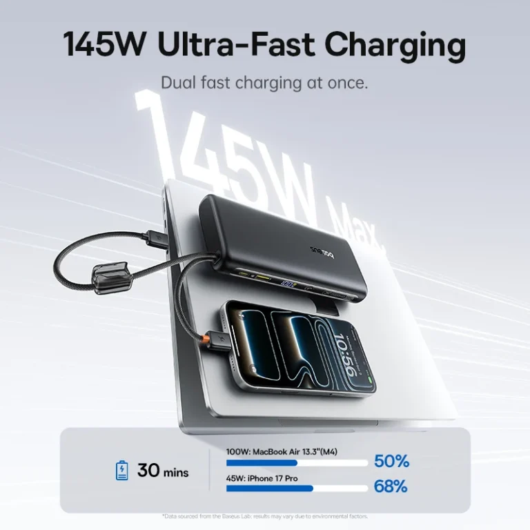 Side view of Baseus Enerfill FC41 power bank showing digital display