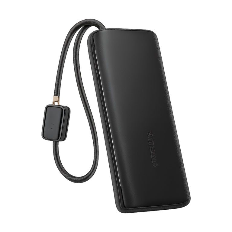Baseus 145W 25000mAh power bank with built-in USB-C cables front view