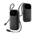 Baseus 22.5W power bank with built-in Lightning and USB-C cables front view