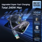 Close-up of Baseus 240W car charger USB-A and USB-C ports