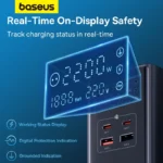 Baseus digital power strip showing AC outlets and USB ports
