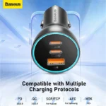 Close-up of Baseus 65W USB-C car charger plug and ports