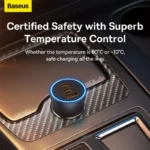 Baseus 65W car charger blue color variant plugged into car lighter