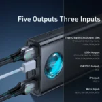 Baseus portable power bank showing USB and Type-C ports