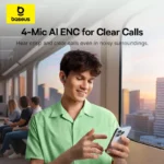 Baseus Bass EP10 NC earbuds with charging case on white background