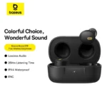 Baseus Bowie E18 wireless earbuds side view showing sleek design