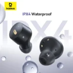 Baseus Bowie E18 true wireless earbuds with accessories including charging cable and replaceable pads