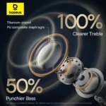 Close-up of Baseus Bowie MA10 Pro earbuds with hybrid ANC feature