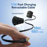 Side view of Baseus 6-in-1 travel adapter in cosmic black