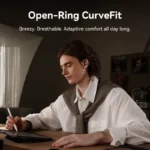 Close-up of Baseus MC1 Pro earphones highlighting ear clip