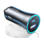 Baseus 60W USB C and USB-A dual-port car charger in grey