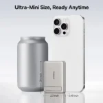 Baseus magnetic power bank attached to smartphone wirelessly