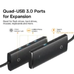 Baseus USB HUB adapter connected to laptop with devices