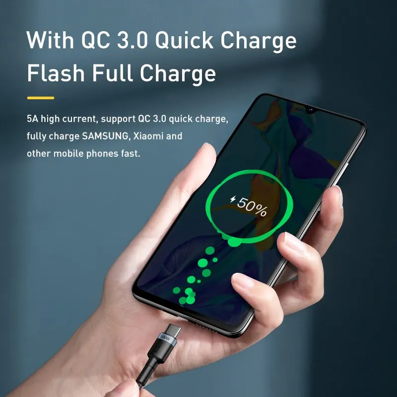 Baseus 100W USB-C fast charging cable with Type-C connectors