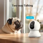 Blurams security camera close-up on dual lens and mic speaker