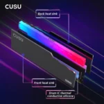 Close-up of CUSU DDR4 288-pin UDIMM RAM with RGB lighting
