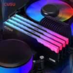 Side view of CUSU DDR4 16GB RAM with cooling fin and RGB