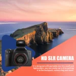 Digital camera connected to USB cable for charging or data transfer