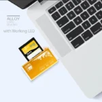 Close-up of card slots on multi-in-one USB card reader