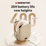 Monster XKO06 earbuds showing charging case and cable