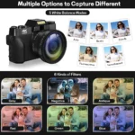 Close-up of camera lens and zoom controls