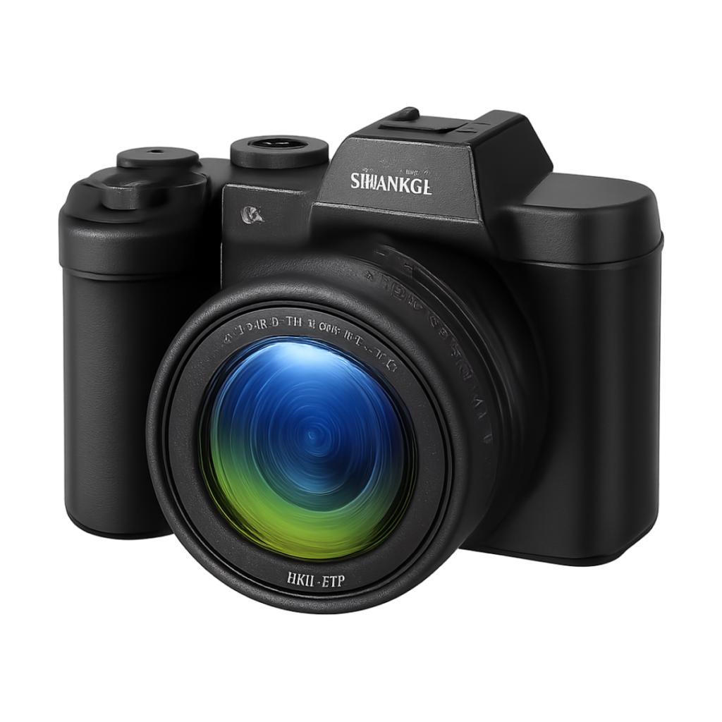 Compact 4K 56MP digital camera with flip screen and wide-angle lens