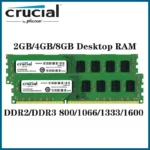 Crucial DDR3 desktop memory showing module pins and label