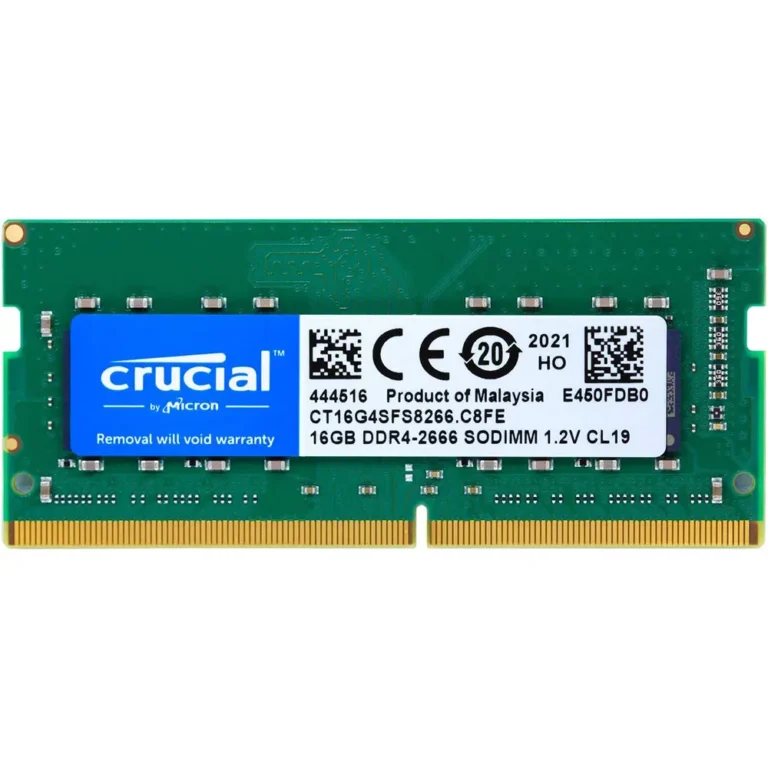 Close-up of Crucial DDR4 3200MHz SODIMM laptop memory