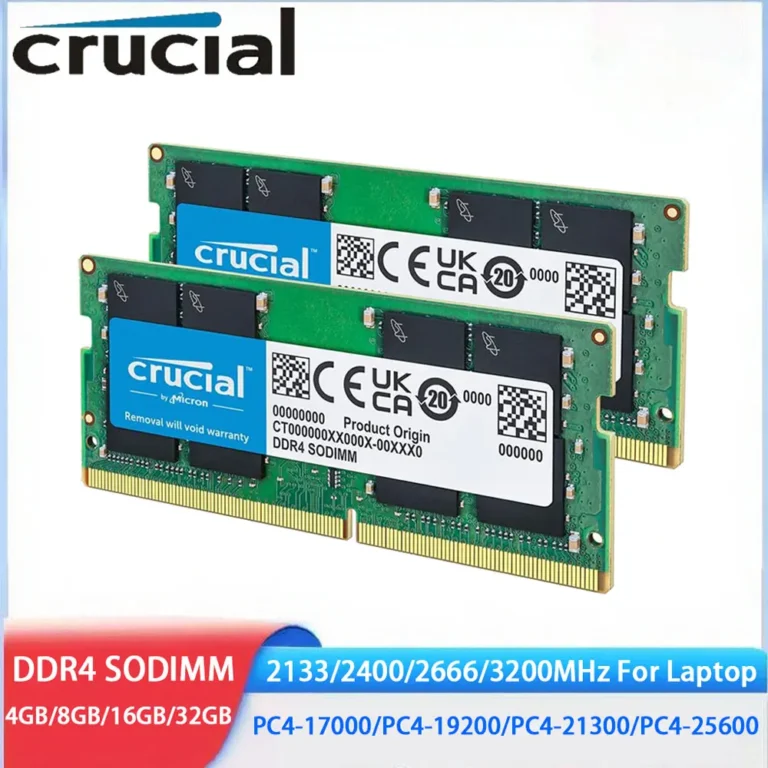 Crucial DDR4 laptop RAM module in various capacities and speeds