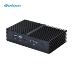 Side angle of Qotom Mini PC firewall with aluminum case