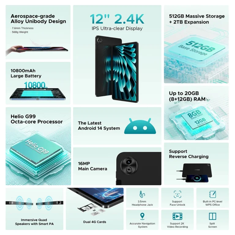 Side profile of DOOGEE T40 Pro showing ultra-thin 7.6mm aluminum design