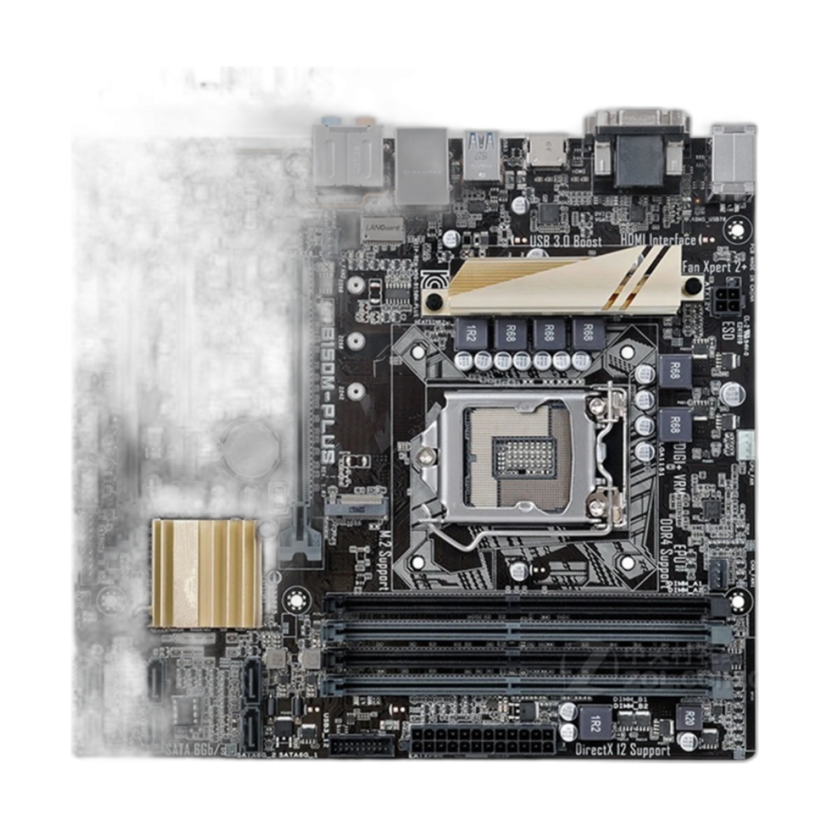 Desktop Motherboard For B150M-PLUS LGA 1151 DDR4 I3 I5 I7 CPU 64G Micro ATX board USB3.0 Mainboard-bg-clean Front view of B150M-PLUS Micro ATX motherboard with LGA 1151 socket