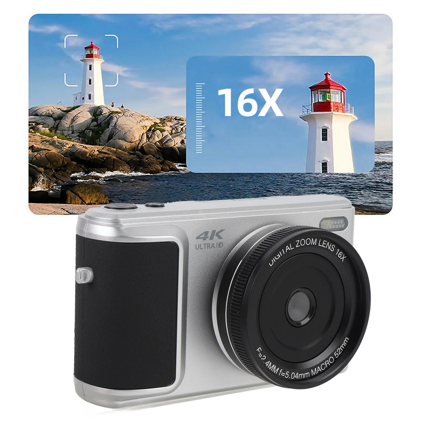 Compact digital mirrorless camera with built-in flash and rotating screen