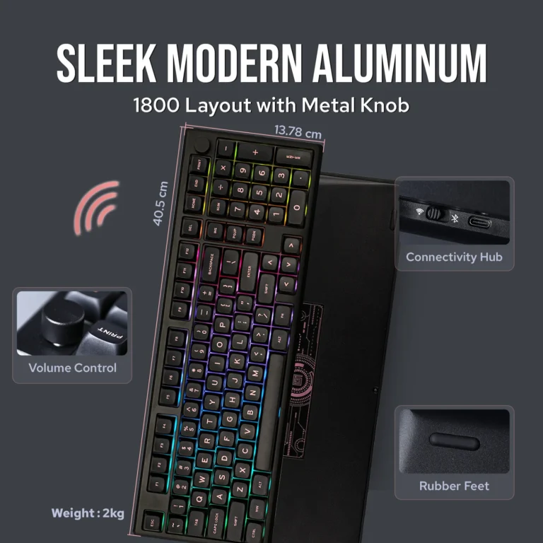 EPOMAKER Galaxy100 keyboard showing RGB lighting and metal volume knob