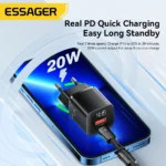 Compact Essager 20W GaN USB-C charger plugged in