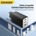 Side view of Essager 67W GaN USB-C charger with plug options