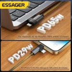Braided gray Essager 65W 2-in-1 charging cable detail