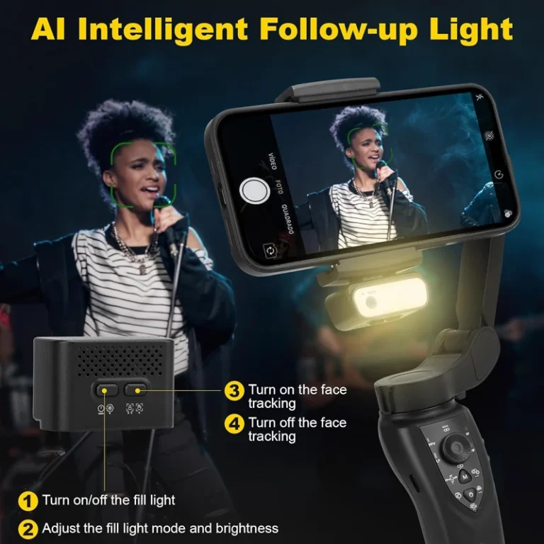 Side view of F12 3-axis mobile phone gimbal stabilizer