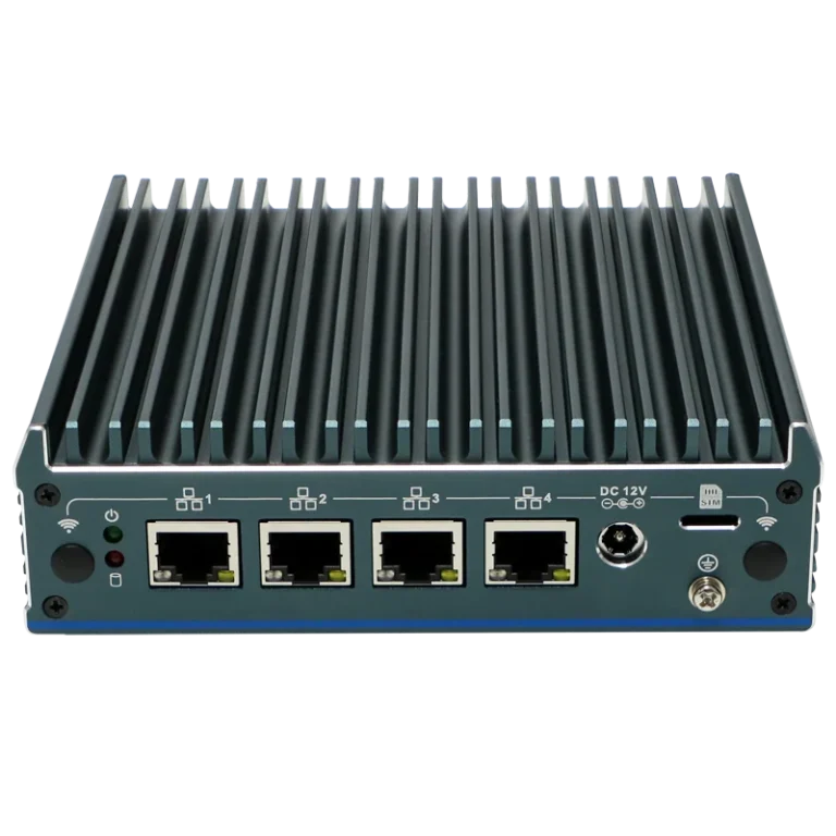 Side view of fanless mini PC showing USB and HDMI ports