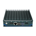 Fanless mini PC with 4x 2.5G LAN ports and brushed aluminum case front view